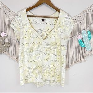 We The Free Yellow Tie-Dye Henley Eyelet Top